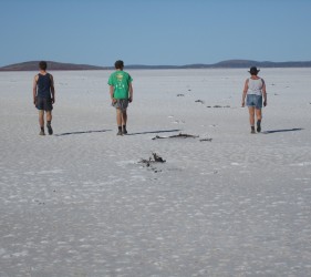 Jack, Angus and Kylie on Lake Eyre